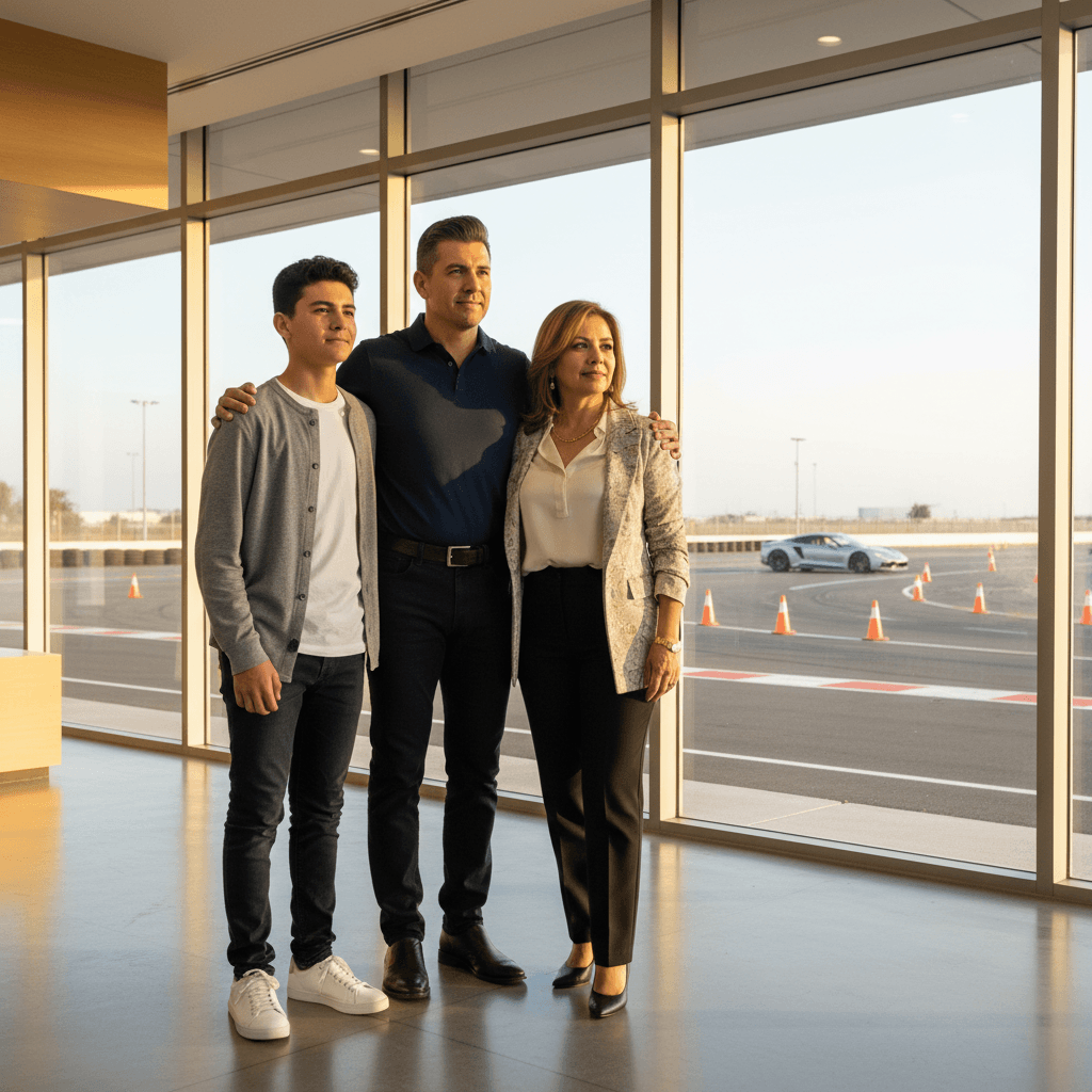 Familia ejecutiva en instalaciones de entrenamiento